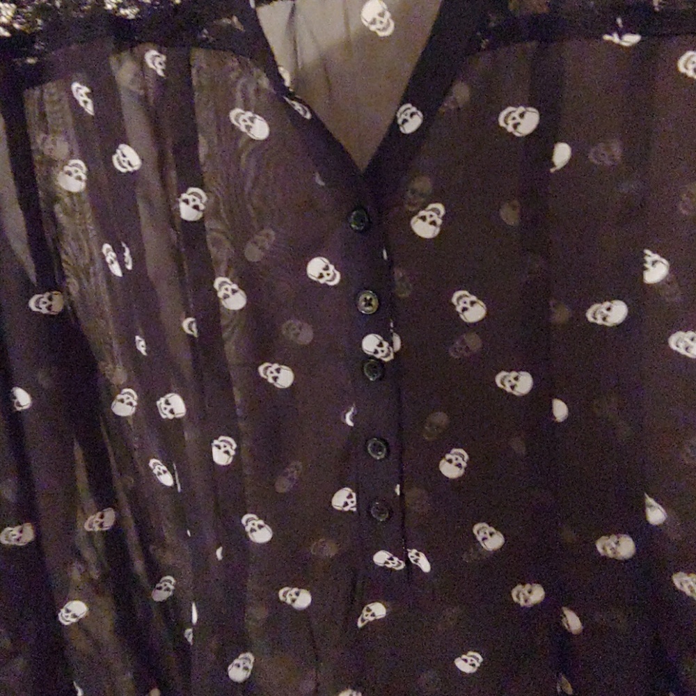 Sheer Button Blouse with lace and skull pattern